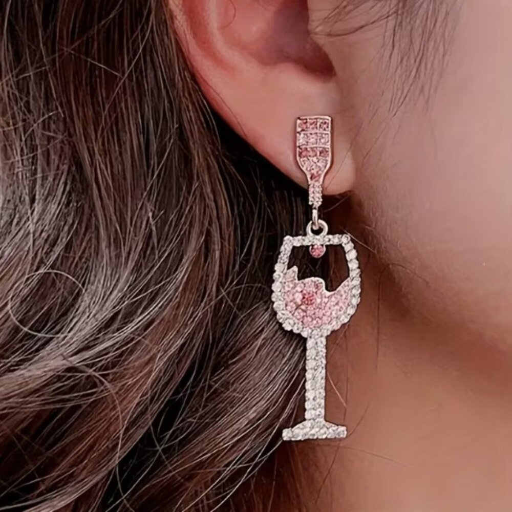 Pink & Gold Rhinestone Champagne Statement Dangle Earrings (NEW & SO‎ CUTE!)